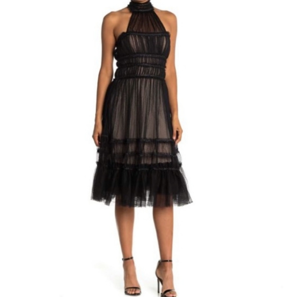 Max Studio Black Halter Midi Tulle Dress
